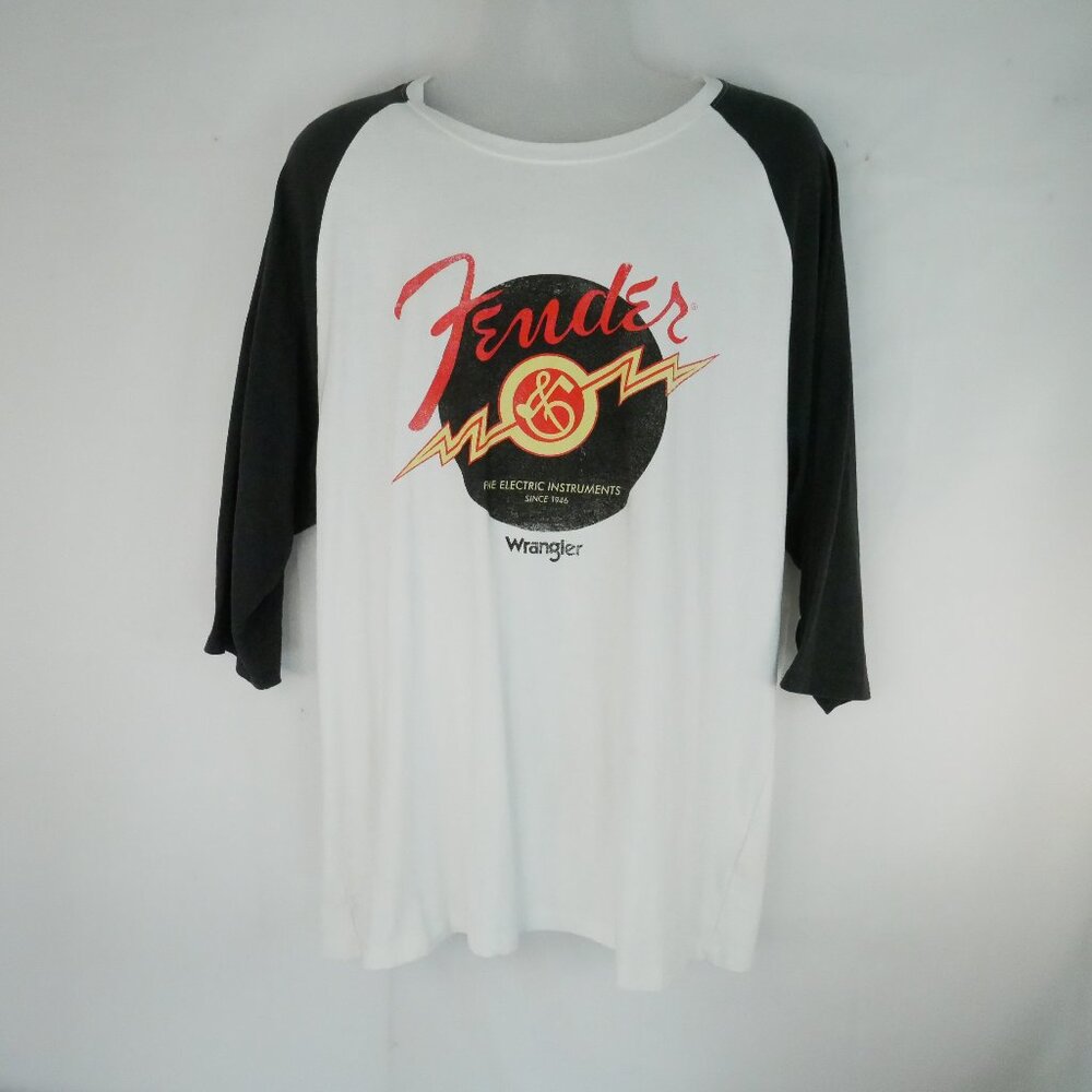 Wrangler X Fender Mens Vinyl Music Disc Vintage Graphic T-Shirt  XXL 3/4  Sleeve
